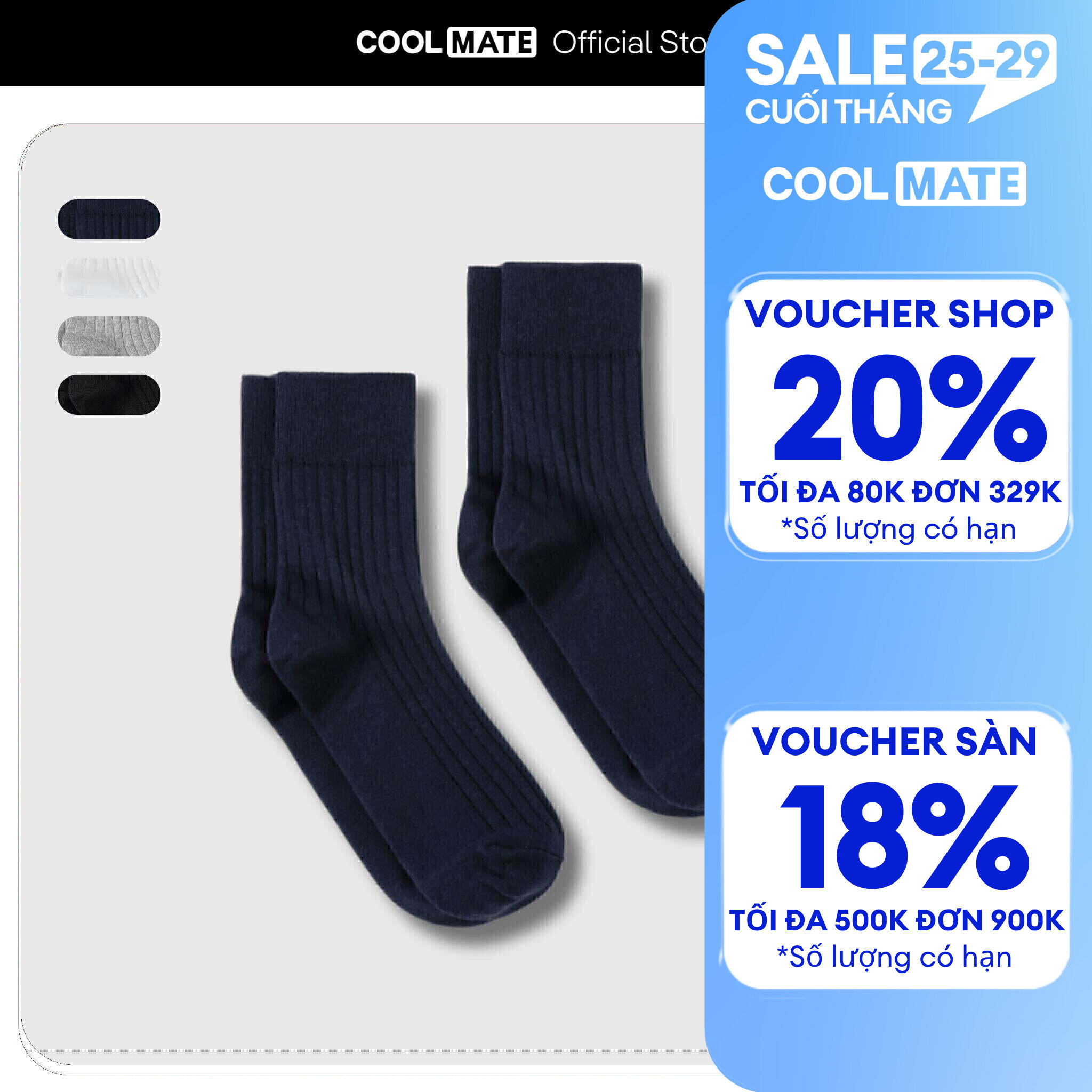 Combo 2 đôi Tất cổ trung Cotton Ribbed Thoáng khí Coolmate