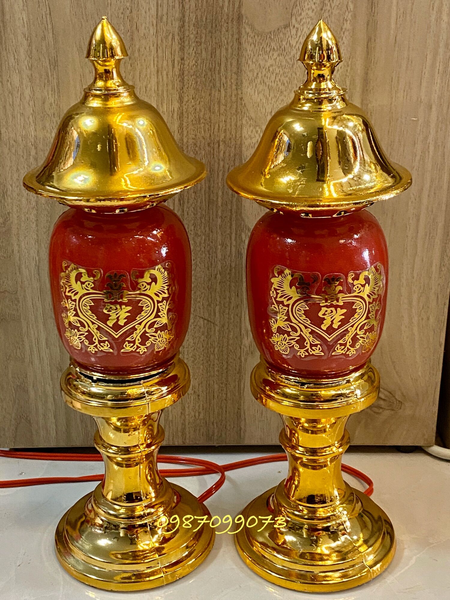 Cặp đèn thờ phú quý thuỷ tinh kèm bóng KL058