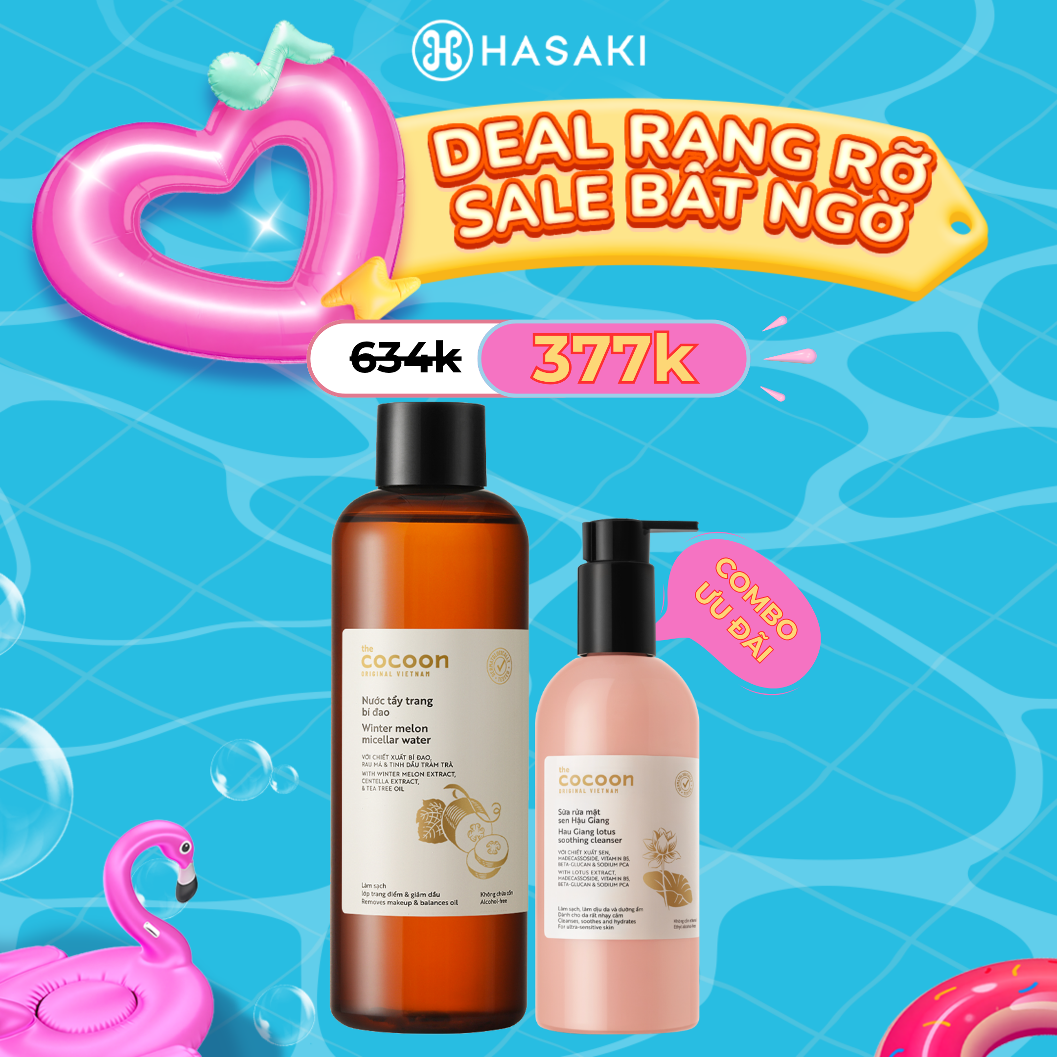 [SIÊU GIẢM GIÁ] Combo Cocoon Sữa Rửa Mặt Sen Hậu Giang Dịu Da Nhạy Cảm 310ml + Nước Tẩy Trang Bí Đao Giảm Dầu 500ml Hasaki Sản Phẩm Chính Hãng