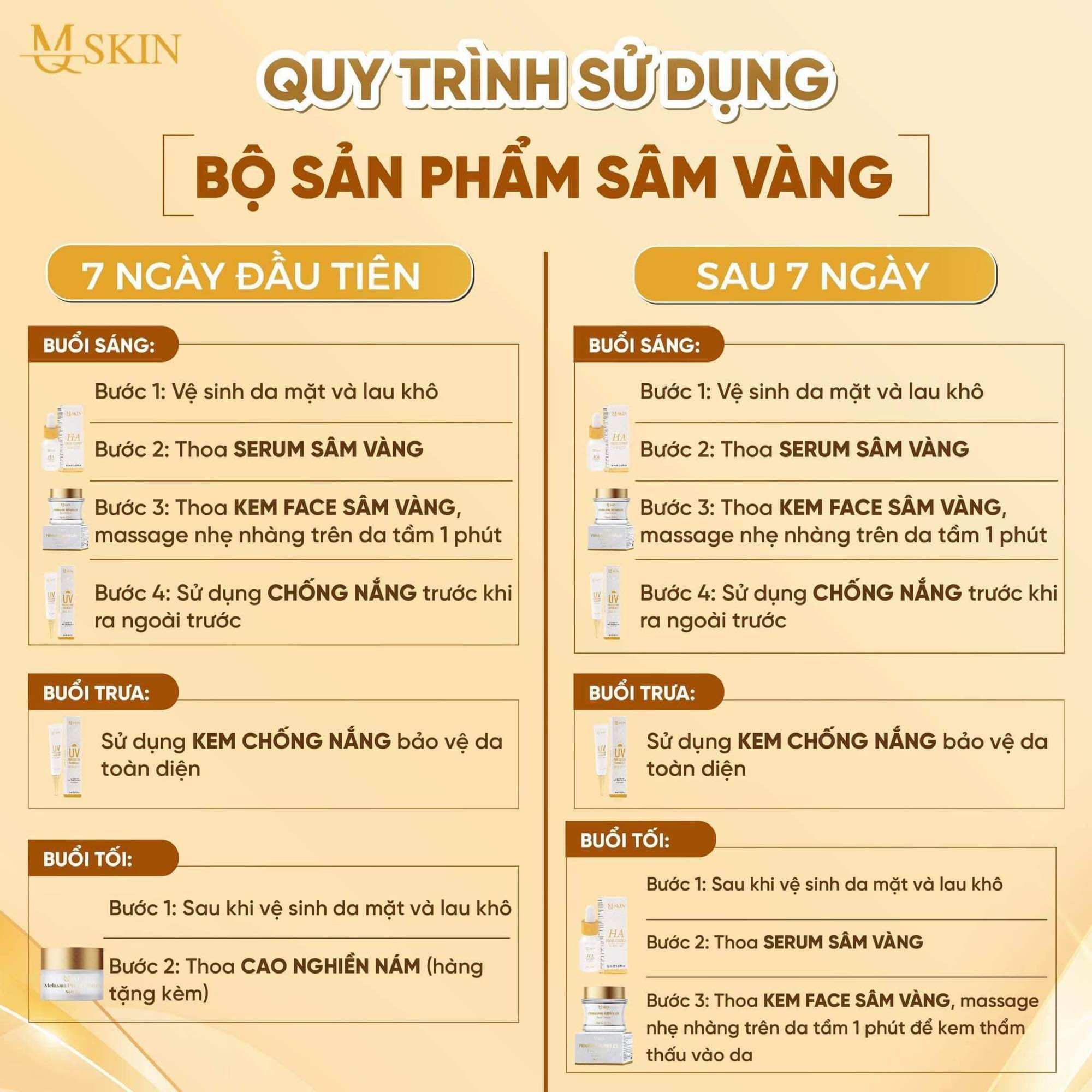 Combo kem face nám sâm vàng mq skin ( k tặng phiếu thưởng )