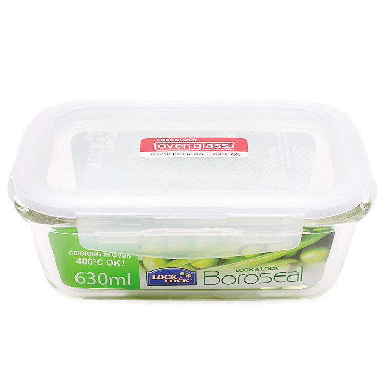 [HCM]Bộ 2 hộp thuỷ tinh chữ nhật lock&lock 630ml