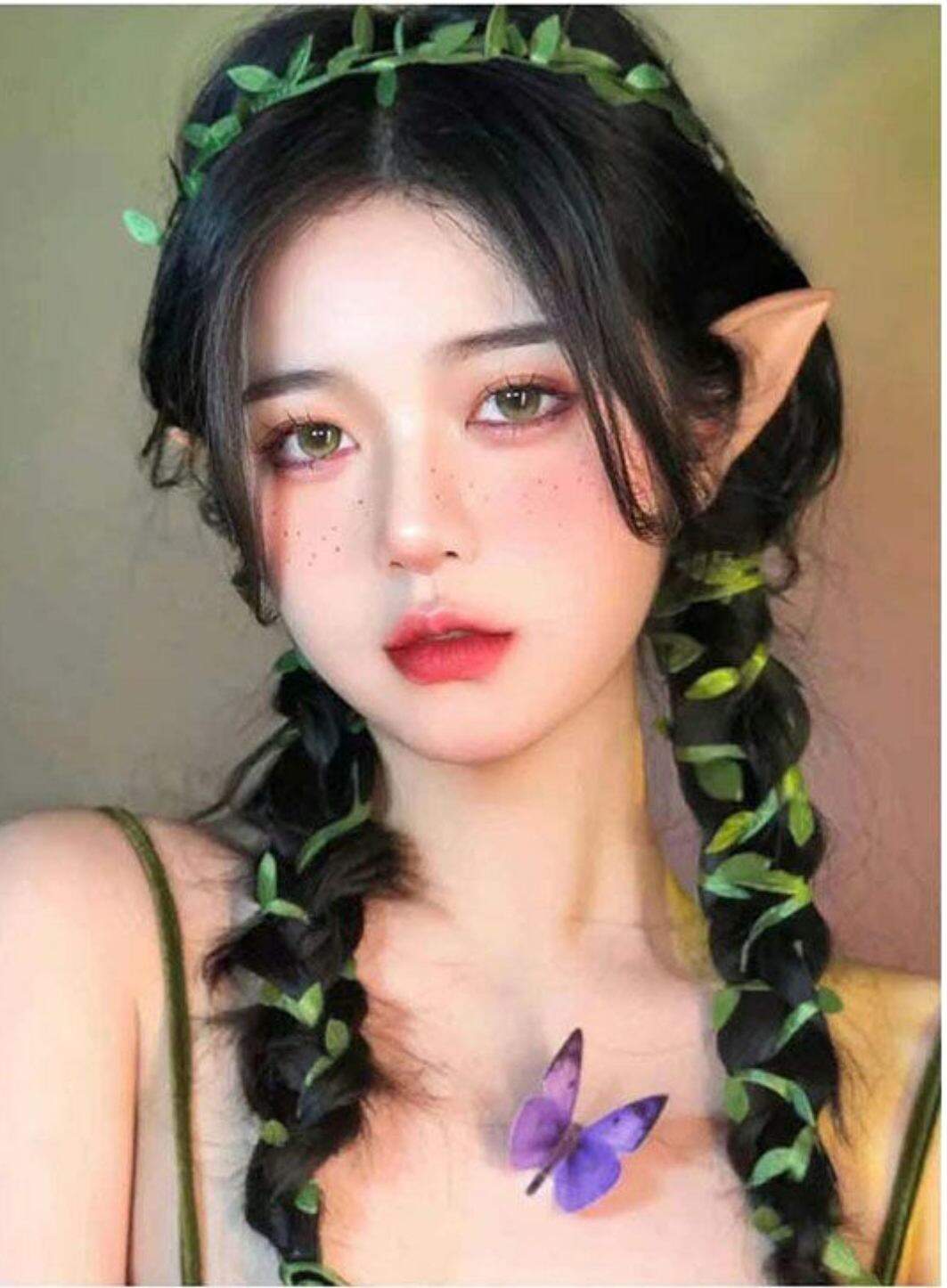 Băng đô dây cột tóc nghệ thuật vintage thiên nhiên xanh