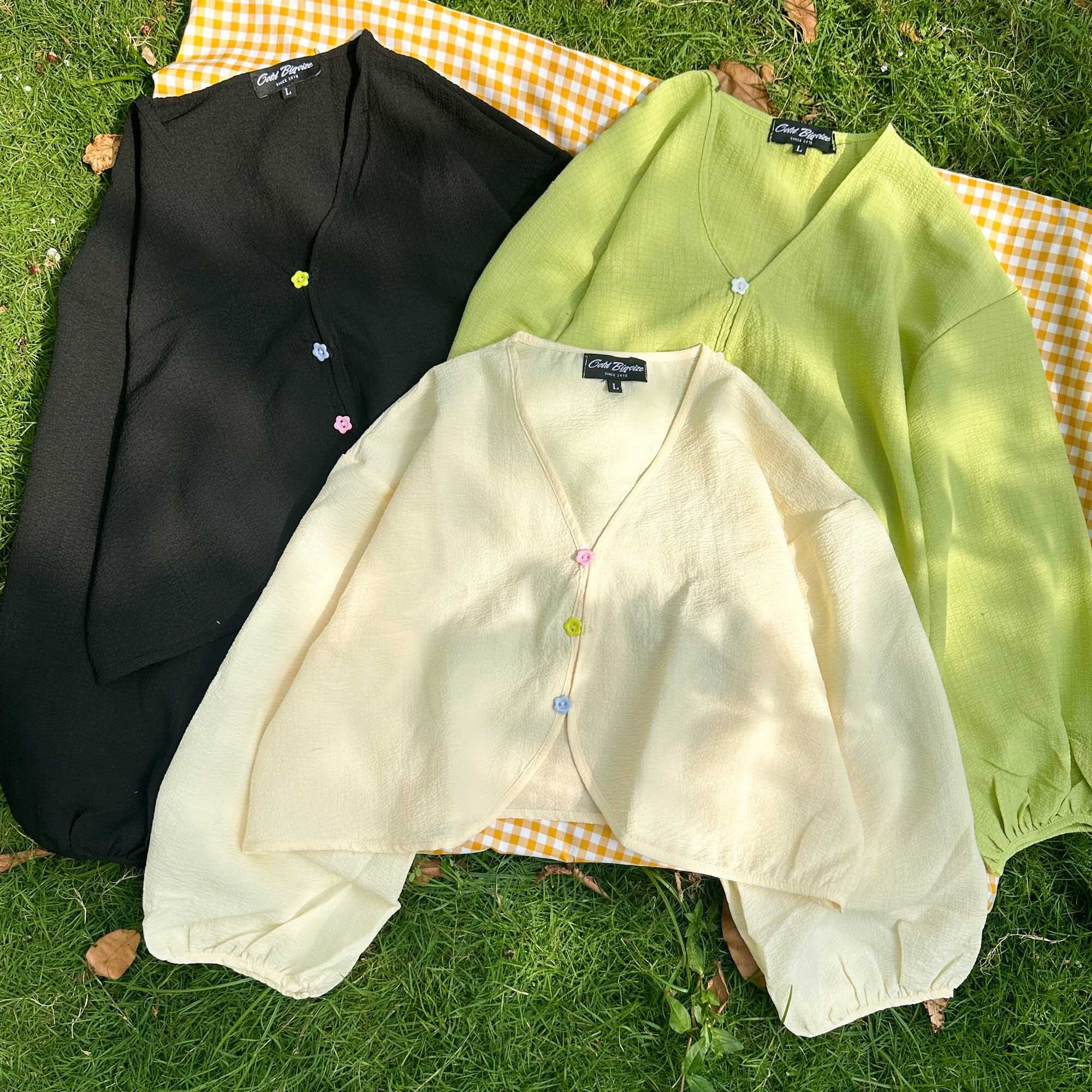 Ootd bigsize | áo khoác cardigan mỏng cúc hoa