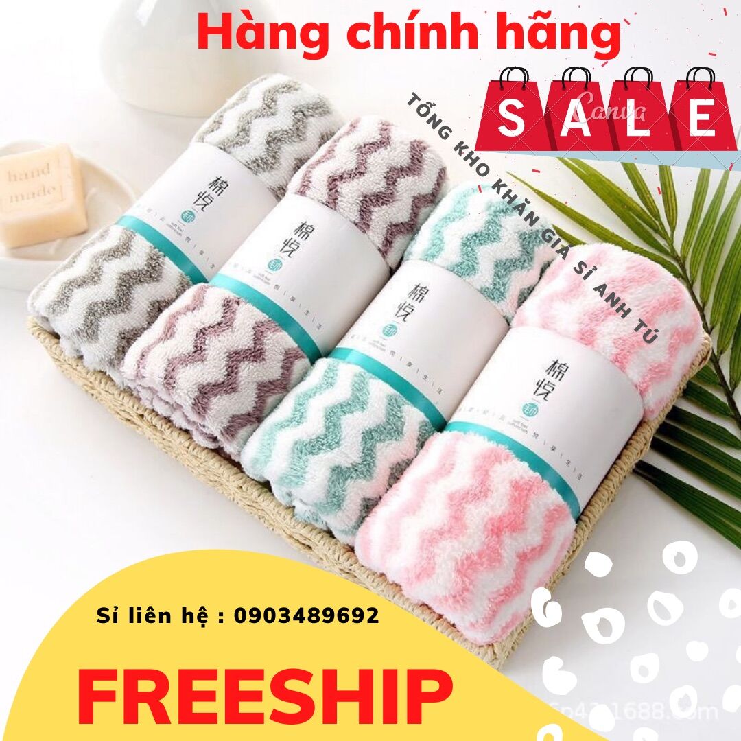 Khăn mặt xuất Hàn kẻ, siêu mềm, thấm hút nước 30*50cm