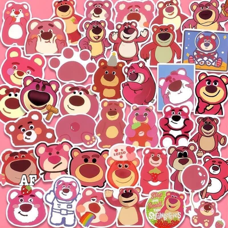 Combo 50 miếng hình dán sticker gấu dâu