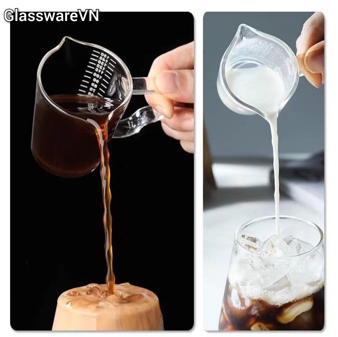 Cốc Đong Cà Phê 2 Miệng 150ml Thủy tinh Borosilicate Cốc Đong Pha Cafe Espresso Miệng Đôi