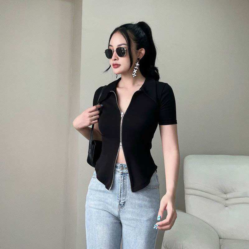 Áo thun dây kéo hai đầu mẫu mới khoá kéo k5