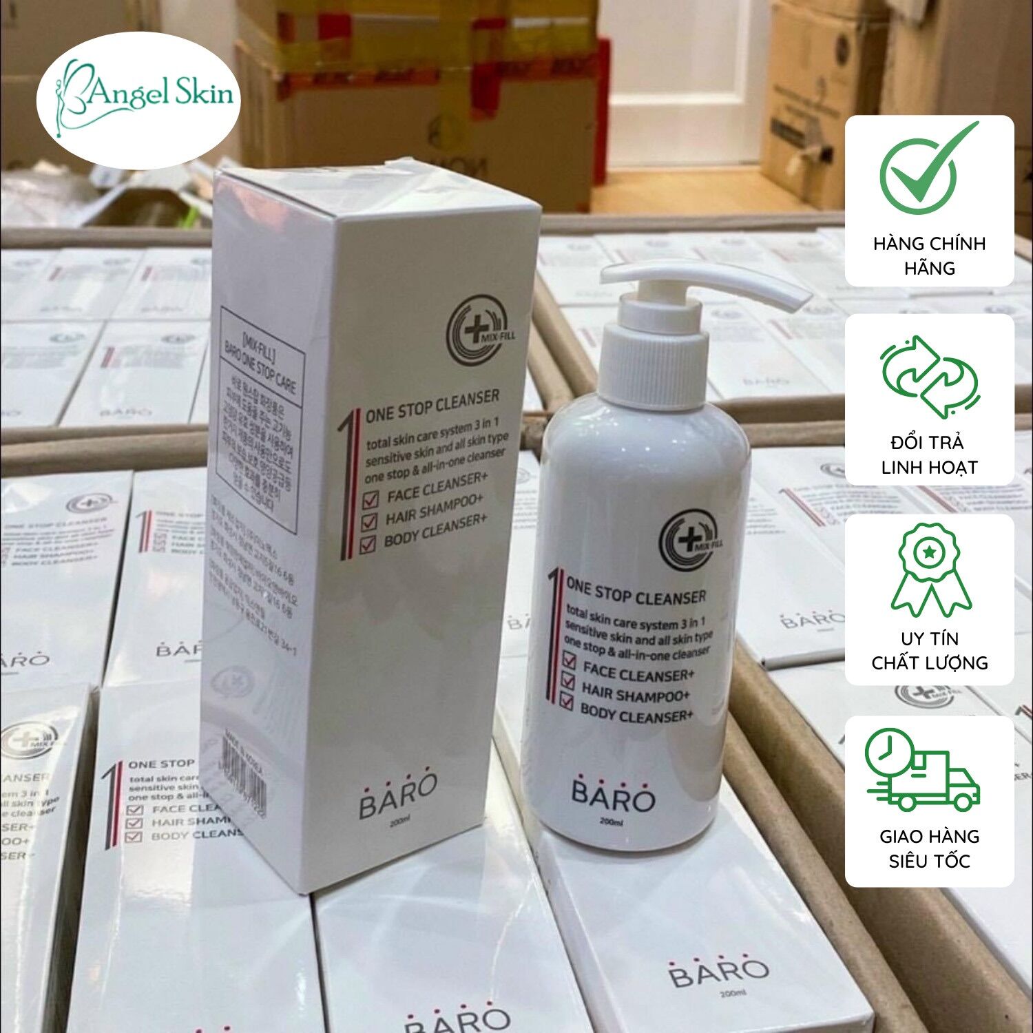 Gel rửa mặt dưỡng ẩm cao cấp Baro One Stop Cleanser Weakly Acidic 3in1 cho da nhạy cảm 200ml Hàn Quốc