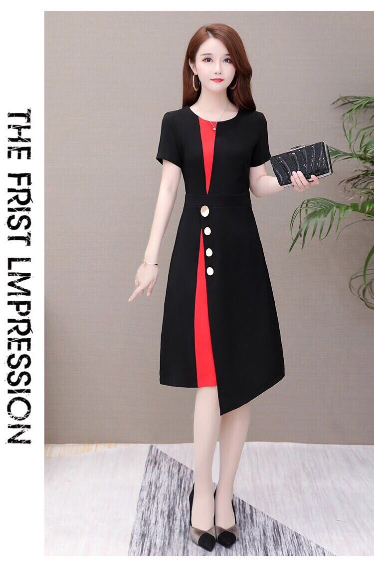 Đầm công sở đen phối đỏ S.MLSLXL
