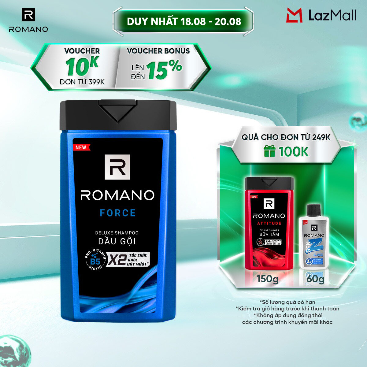 Dầu gội hương nước hoa Romano Force 180g