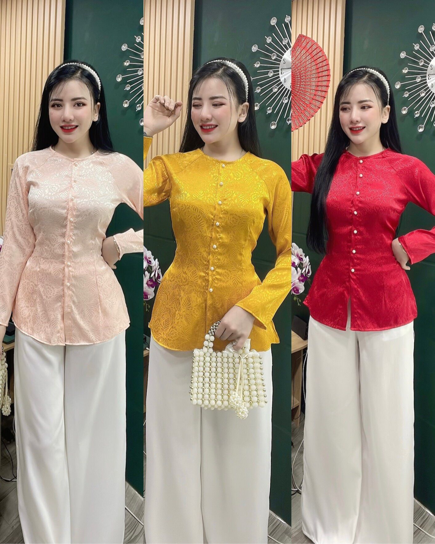 Bộ Bà ba đi chùa đẹp gấm xước