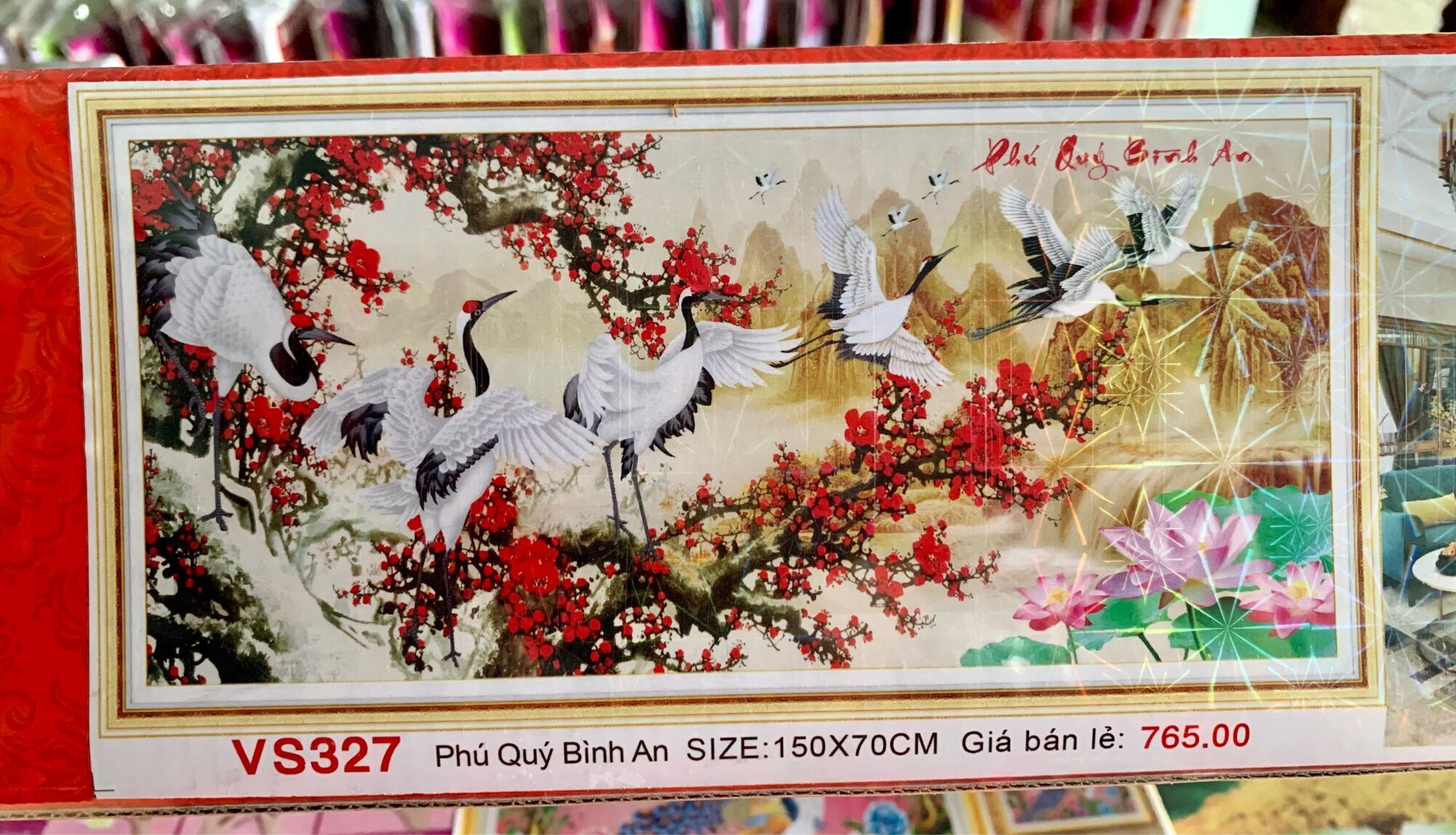 [ FREESHIP MAX] Tranh đính đá Phú quý bình an Vs327 KT 150×70( tranh hạc cành đào khổ lớn)[ TRANH HÀ ĐOÀN]