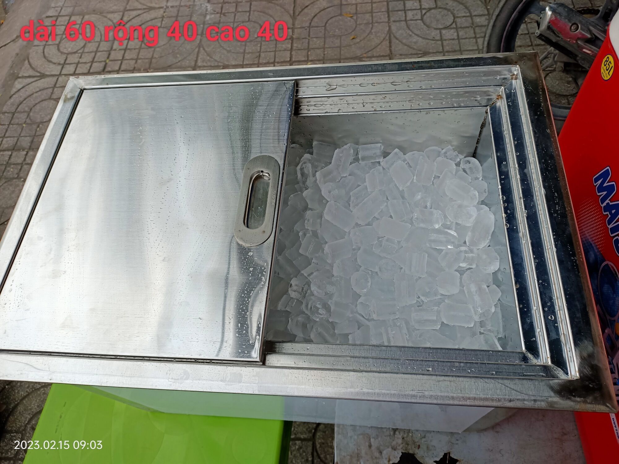 Thùng đá inox 304 3 lớp âm quầy bar 40x60x40
