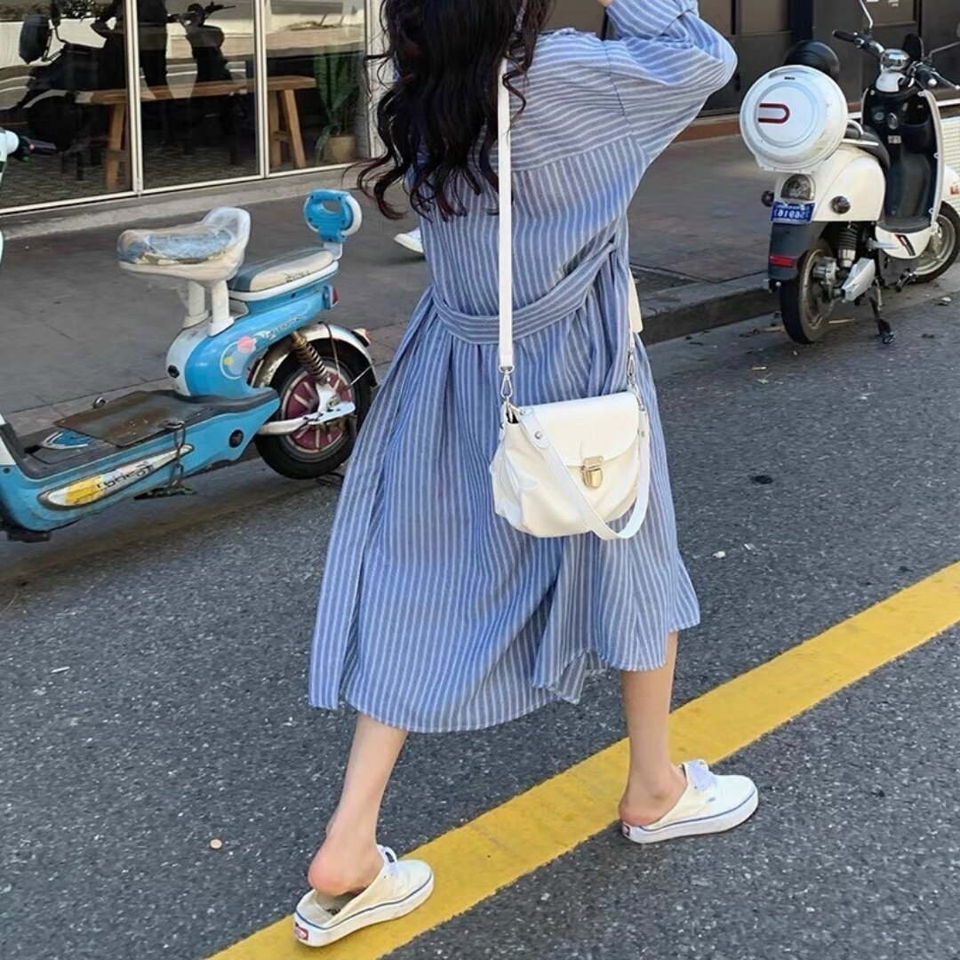 váy sơ mi kẻ sọc dáng dài ulzzang hàn quốc