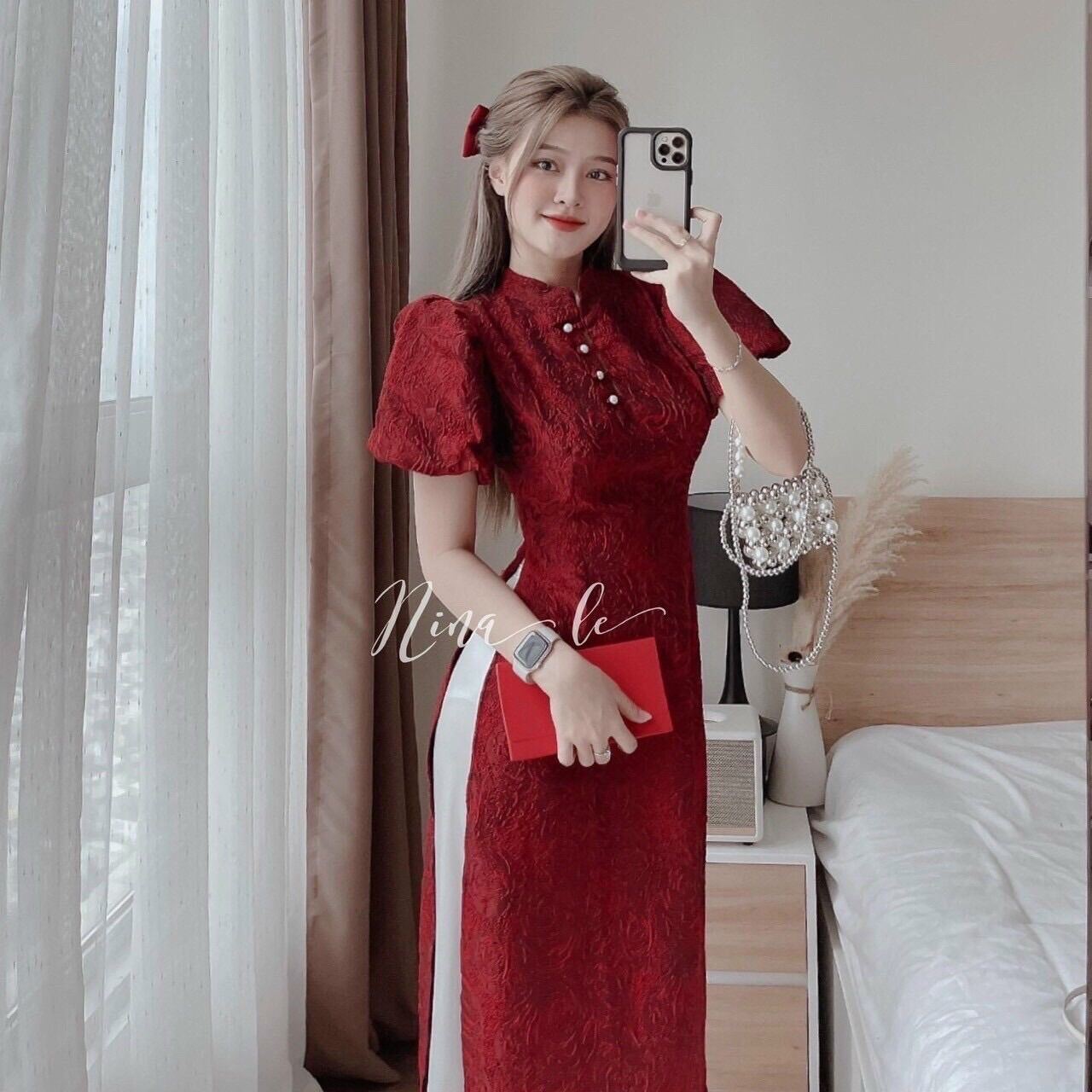 (SHOP TÁO ĐỎ BIGSIZE 50KG ĐẾN 90KG) set áo dài cách tân GẤM tay phồng