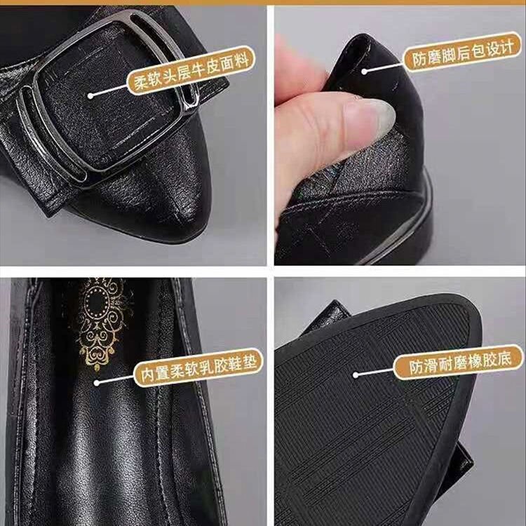 Giày Một Lớp Đế Bằng G23d Giày Làm Việc Màu Đen Cho Nữ Giày Cho Mẹ Mùa Hè Giày Da Nhỏ Cho Nữ Giày Da Thật Cho Nữ Nữ