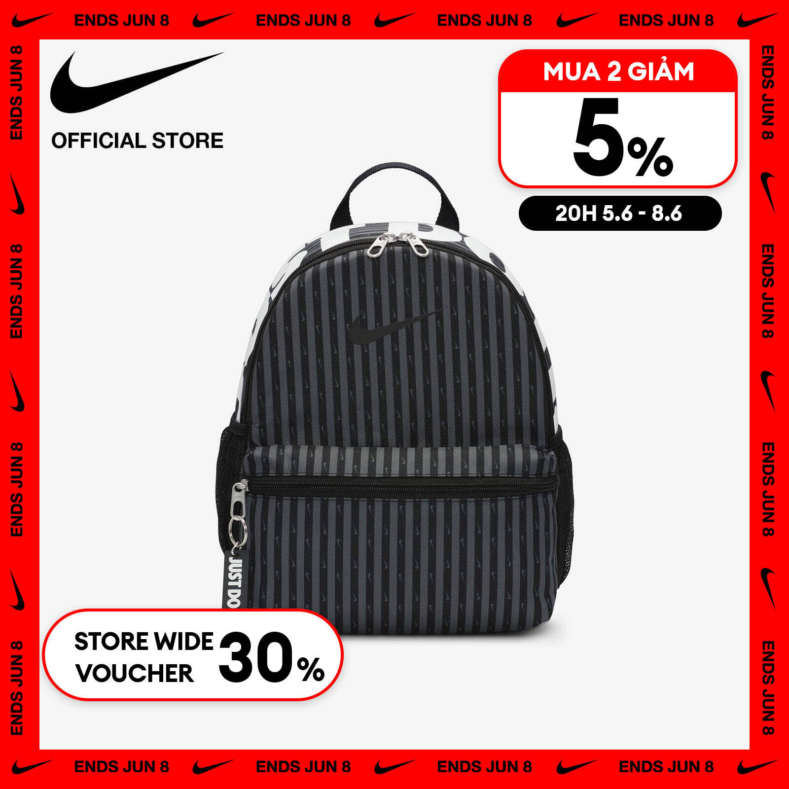  6.6-8.6| VOUCHER 30% & MUA 2 GIẢM 5%  Ba Lô Nike Kids' Brasilia Just Do It Mini Backpack  11L  - Iron Grey 