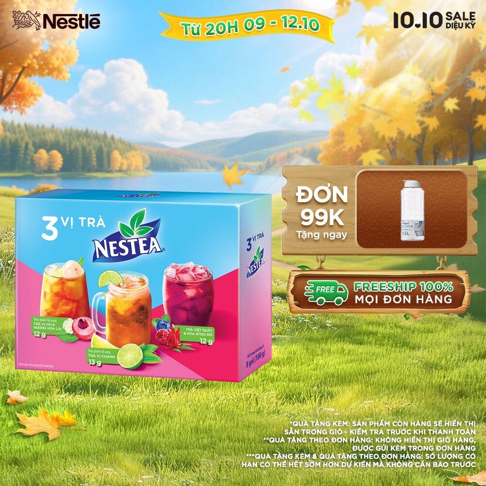 [ƯU ĐÃI THÁNG 10] Trà NESTEA Mix vị vị Chanh (4 gói x 13 g) + Trà NESTEA vị Vải và Hương Hoa Lài (2 gói x 12 g) + Trà NESTEA Việt quất và Hoa Atiso Đỏ (2 gói x 12 g)