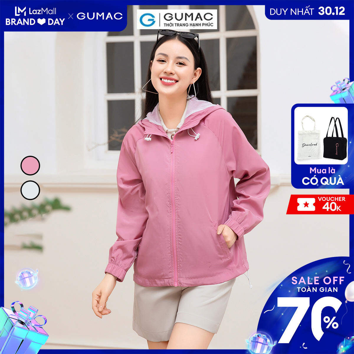 Áo khoác nữ GUMAC AD10020 có nón phồi khóa kéo