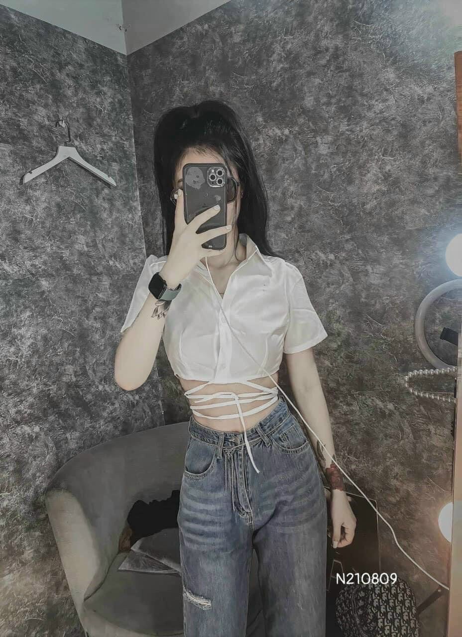 Áo croptop sơ mi quấn eo SM20