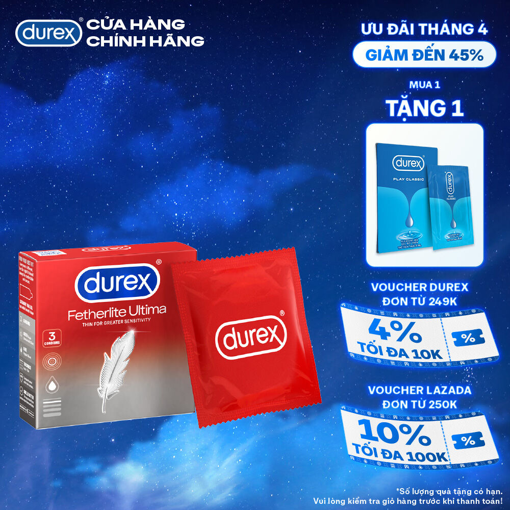 Bao cao su Durex Fetherlite Ultima siêu mỏng, size 52mm, 3 bao/hộp