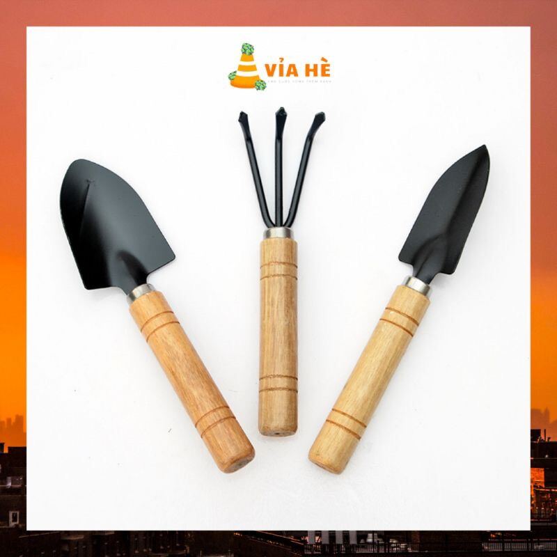 Bộ dụng cụ làm vườn 3 món cán gỗ tiện lợi đa năng