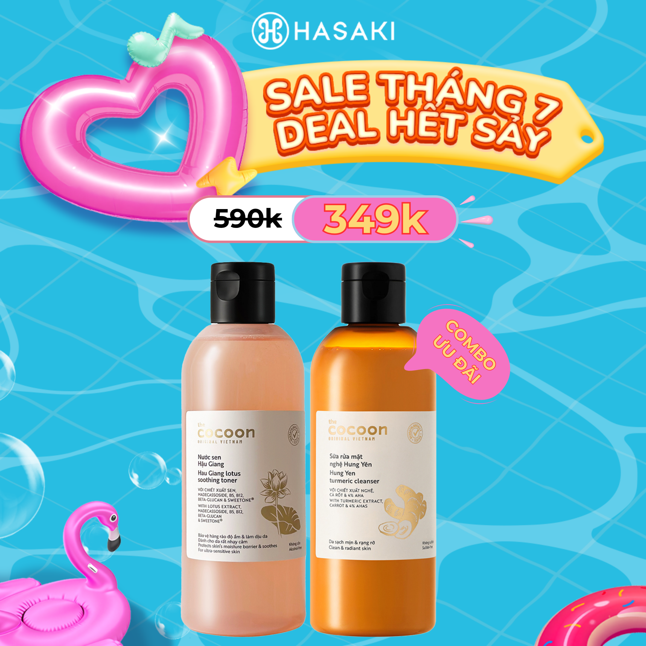 [SIÊU GIẢM GIÁ] Combo Cocoon Nước Cân Bằng Sen Hậu Giang + Sữa Rửa Mặt Nghệ Hưng Yên 310mlx2 Hasaki Sản Phẩm Chính Hãng
