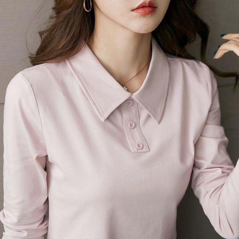 Quần Áo Mùa Xuân Tay Áo Eih Dài 202 Cotton, Áo Phông Cổ OL Mùa Thu O2p Cỡ Lớn Rộng Rãi Cho Mẹ Mẫu Mới Cho Nữ, Áo Mặc Trong
