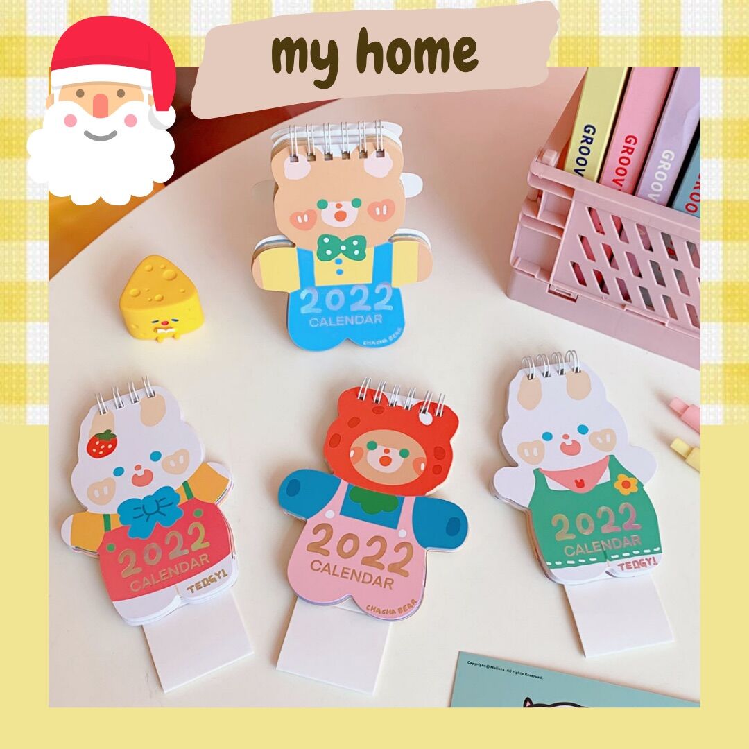 Lịch để bàn mini 2022 trang trí bàn học hình gấu cute dễ thương nhiều màu sắc