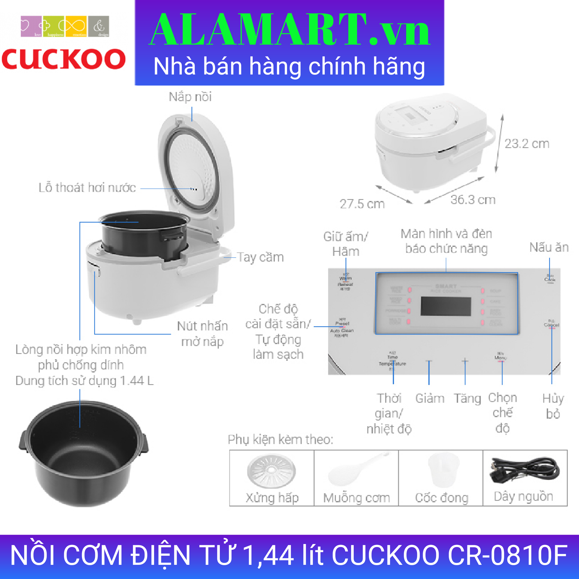 NỒI CƠM ĐIỆN TỬ 1,44 LÍT CUCKOO CR-0810F