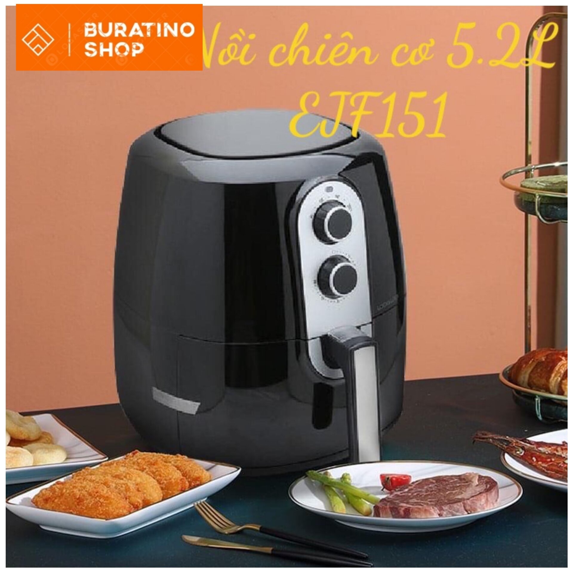 Nồi chiên không dầu lock&lock jumbo ejf151, 5.2 lit