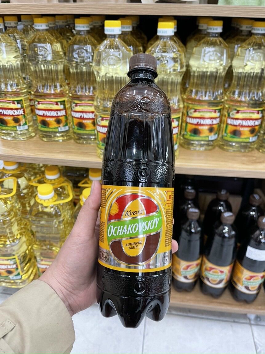 Nước Kbac Nga chai 1L- Nước Kvass Nga - Nước uống lên men từ lúa mạch đen của Nga