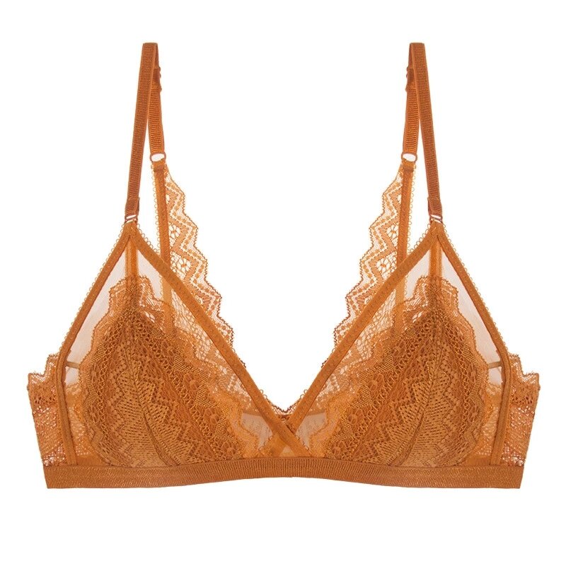 Phong Cách Pháp Vàng Ren Mỏng Cotton, Vải Bông Áo Ngực Ngủ Không Dây Gợi Cảm Cúp Tam Giác Hở Lưng Ve Áo Áo Ngực Mùa Hè Bằng Vải Nylon Màu Tinh Khiết