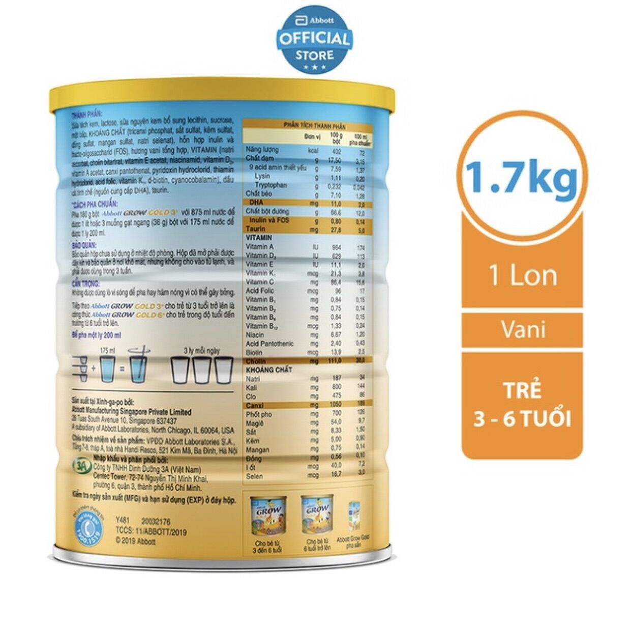 [HCM]Sữa Abbott Grow 3+ 1.7kg