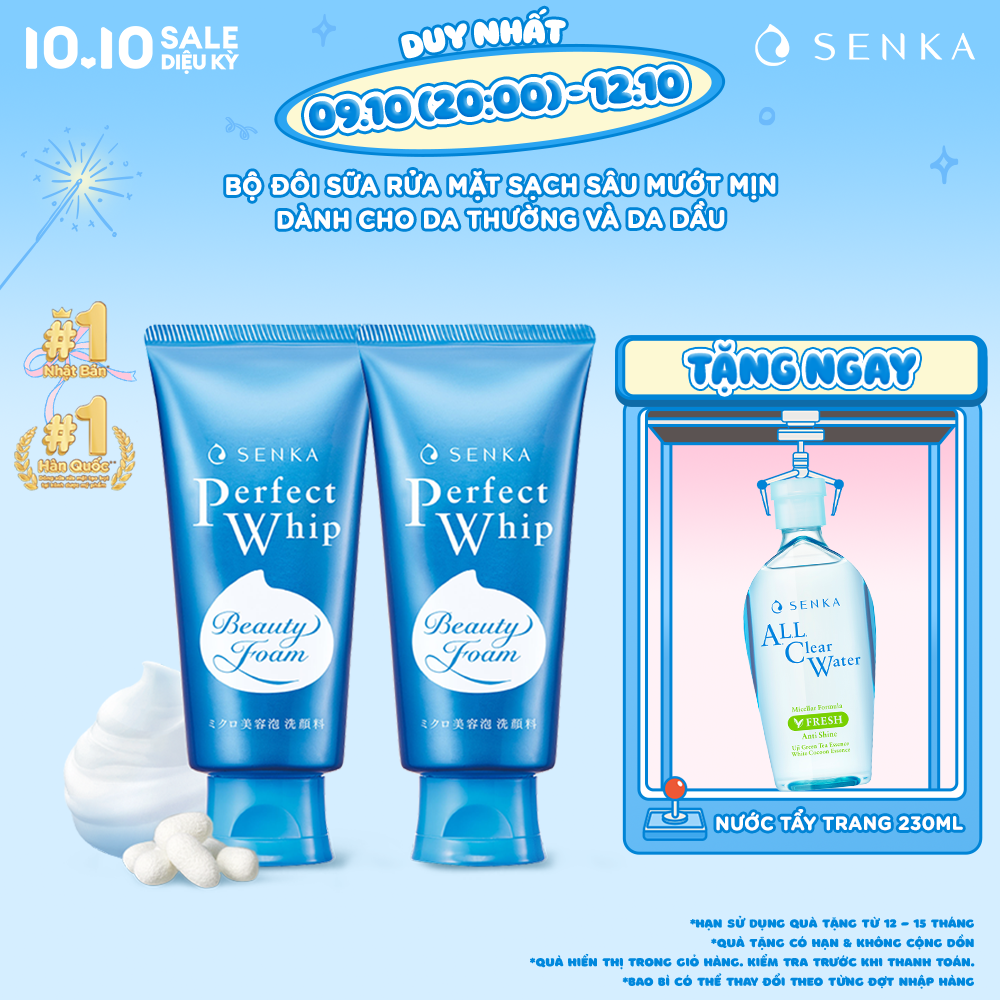 Bộ đôi sữa rửa mặt tạo bọt từ tơ tằm trắng sạch sâu cho da dầu SENKA PERFECT WHIP 120Gx2