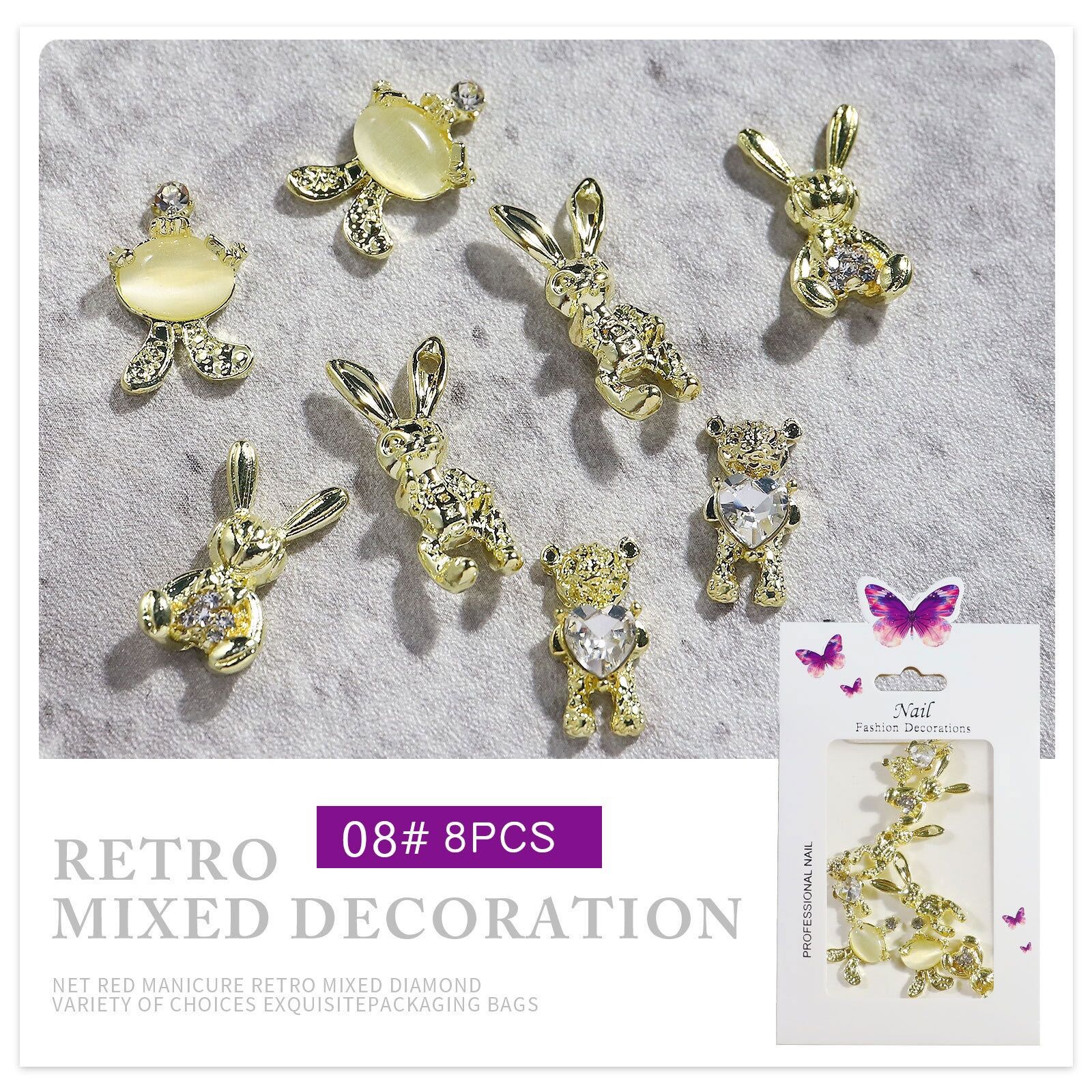 Charm gấu nơ kim loại gắn móng nail