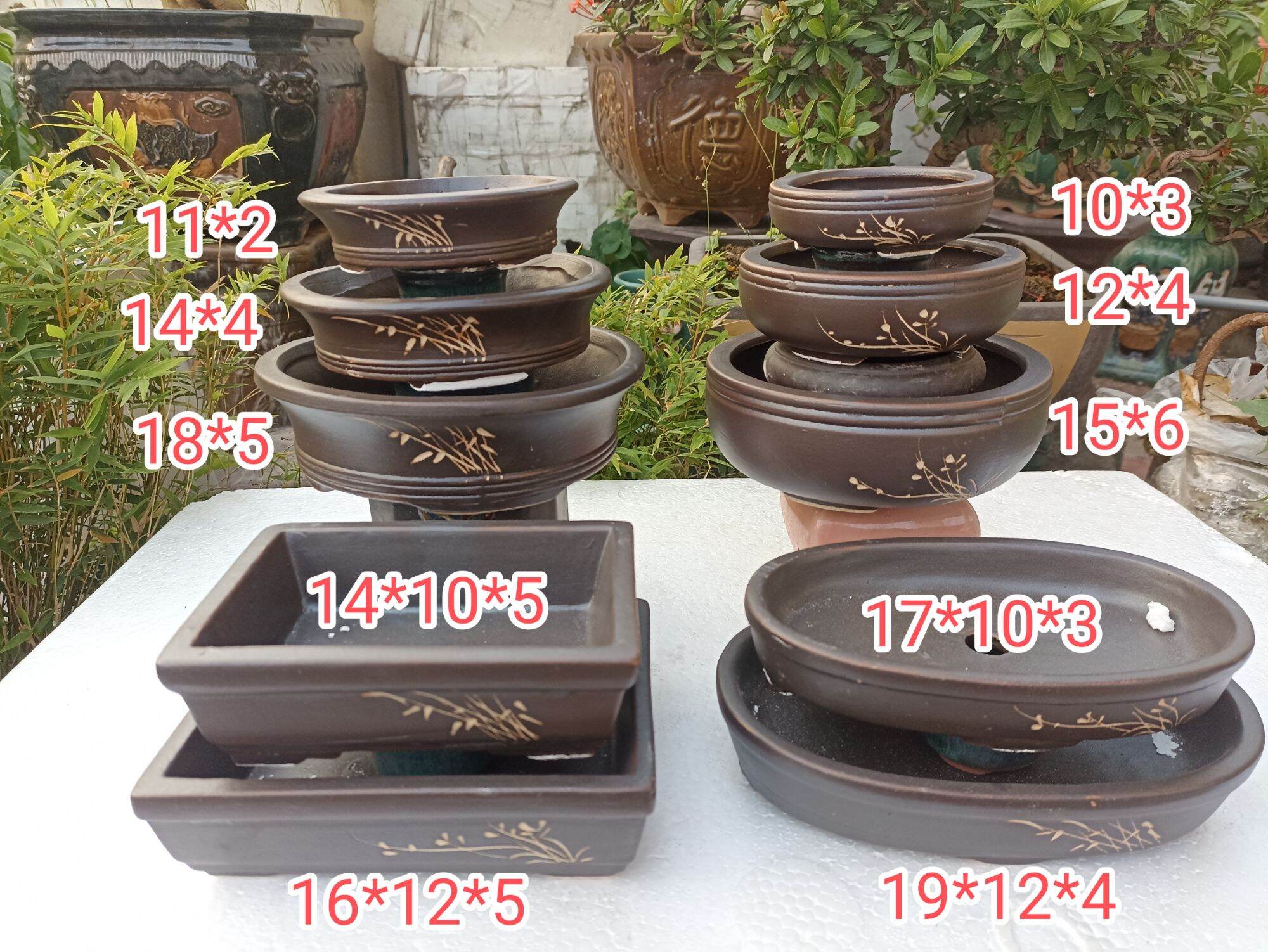 Combo 10 chậu gốm nâu cafe bonsai
