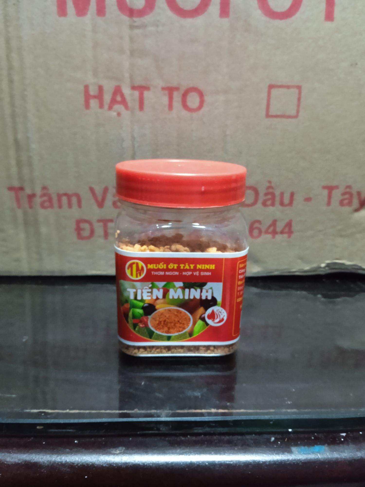 1 hủ 90g Muối Ớt Tây Ninh "THƠM NGON HỢP VỆ SINHin CHAY MẶN ĐỀU DÙNG ĐƯỢC.Không chất bảo quản. Sản xuất tại CTY TNHH SX TM Tiến Minh Food