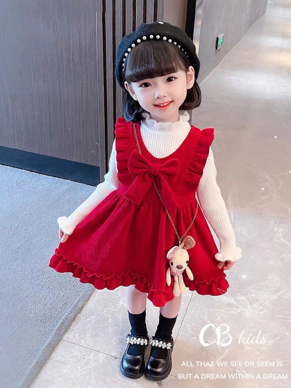 K2-váy nhung tăm 3 chi tiết bé gái 11-20kg
