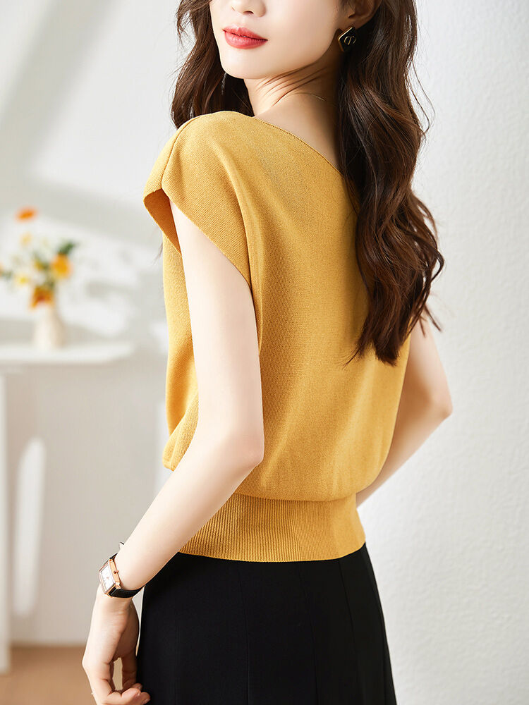 Áo Thun Tay Ngắn Lụa Tuyết Mỏng Mùa Hè Cao Cấp Cho Nữ Áo Thun Cổ Chữ V Tay Dài Dáng Rộng Màu Trơn Ph