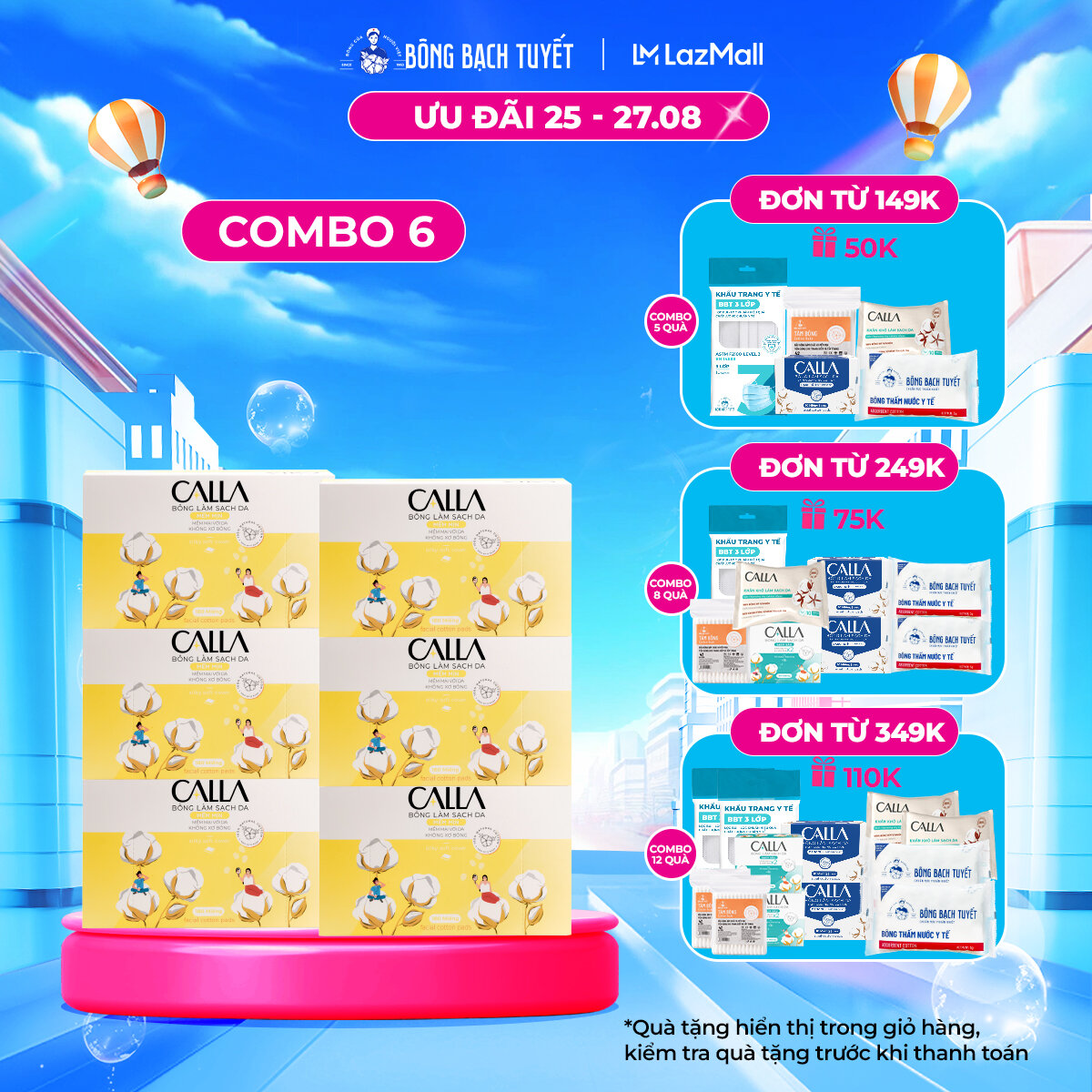 Combo 6 Hộp Bông Tẩy trang làm sạch da Calla Mềm Mịn 180 miếng/hộp