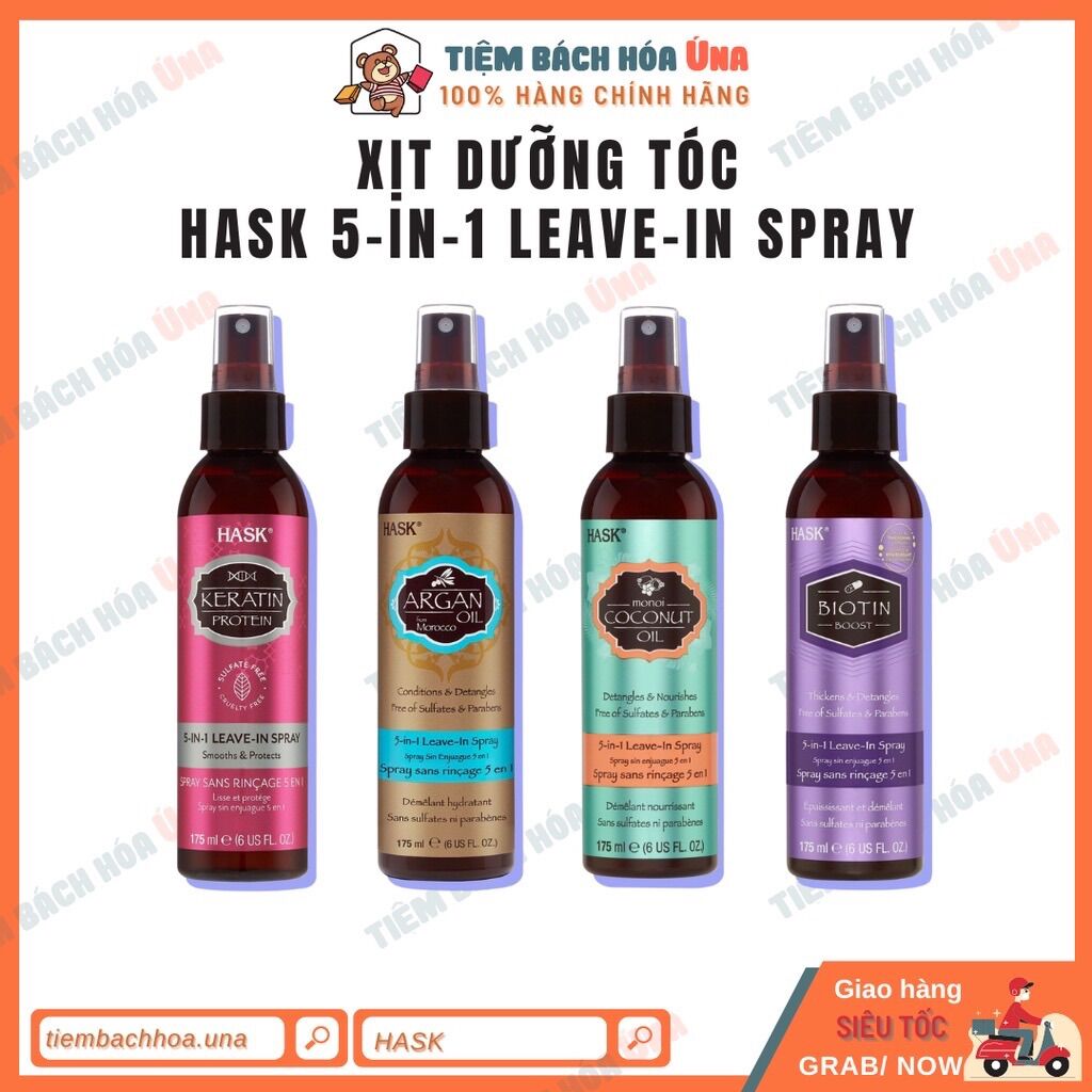 Xịt dưỡng phục hồi tóc hask argan oil 5 in 1 leave in spray dung tích 175ml - tiệm bách hóa ú na