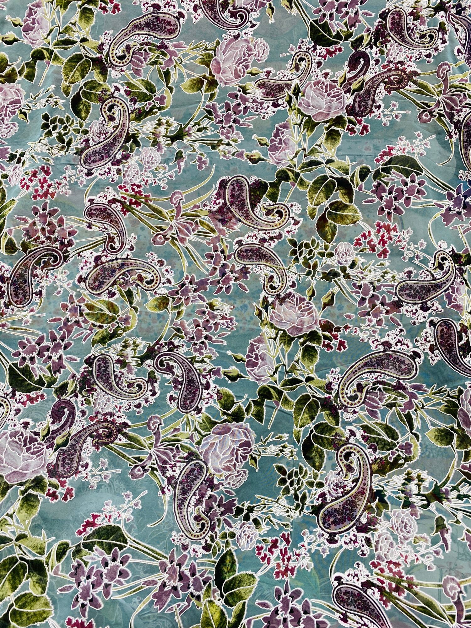 Vải voan họa tiết may đầm áo kiểu nữ màu xanh pastel