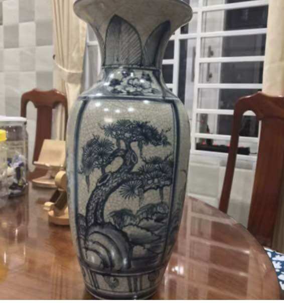 Lọ hoa, Bình bông thờ cúng men rạn vẽ tứ cảnh( Tùng cúc trúc mai) H43- gốm Bát Tràng