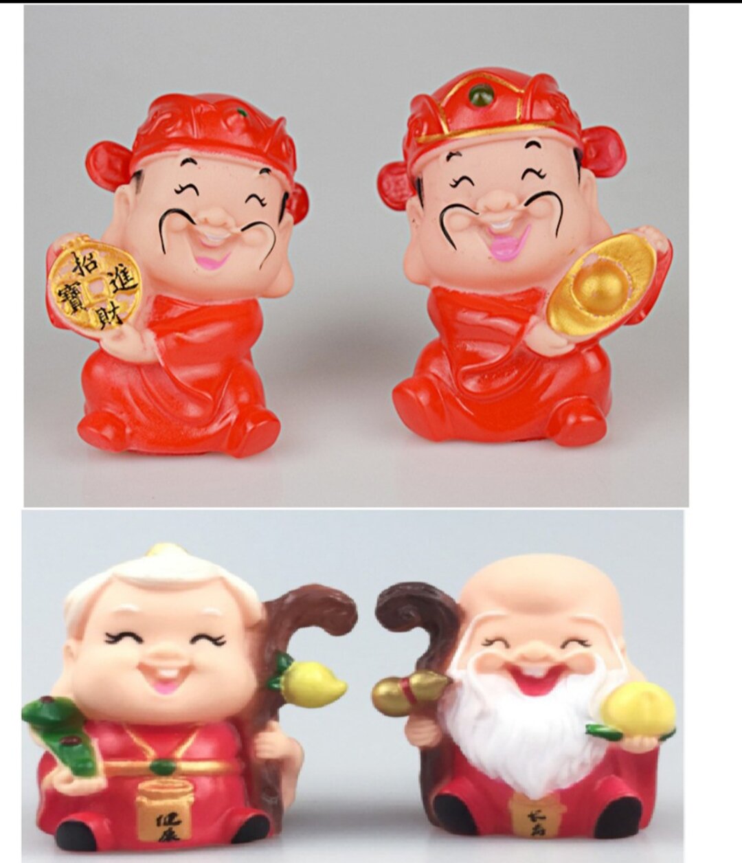 Tượng ông Thần Tài, mèo thần tài, ông bà thọ, hũ vàng, dây tua rua, liễn treo trang trí Tết , tiểu cảnh