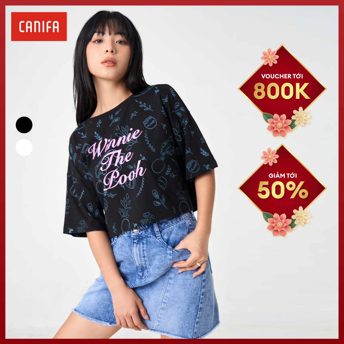  Áo phông nữ CANIFA áo thun chất liệu cotton cổ tròn cộc tay in hình 6TS23S020 