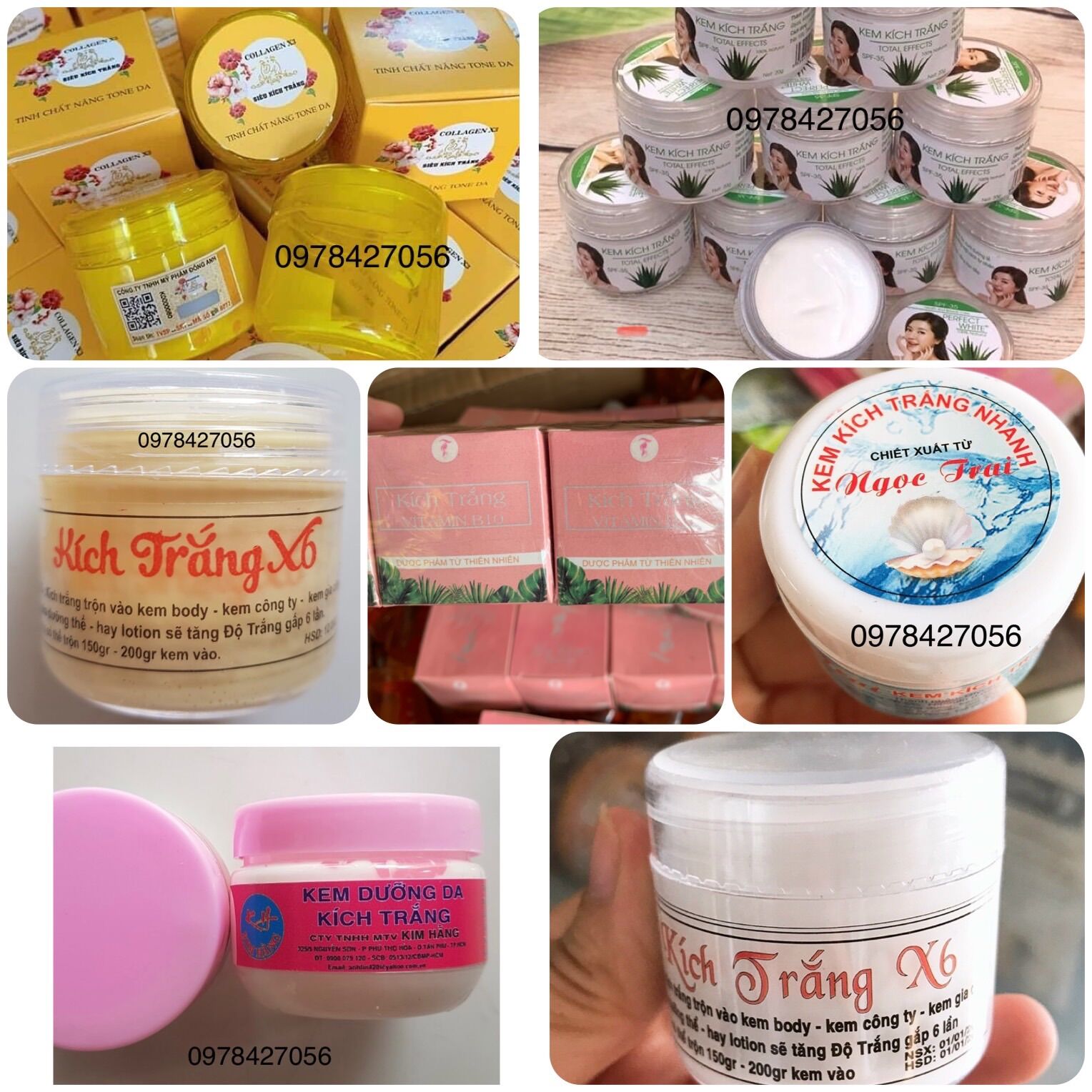 Lẻ 1 hộp kem kích trắng X6,kích trắng ngọc trai,kích trắng nha đam,kích trắng nắp hồng,kích collagen X3,kích trắng Vitamin B10