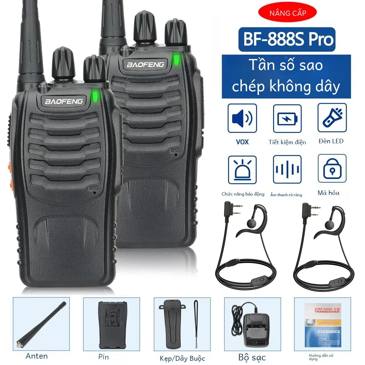 Baofeng Bf-888s Pro Uhf Walkie Talkie Tần số sao chép không dây 400-470mhz Đài phát thanh hai chiều di động cho cắm trại & khách sạn