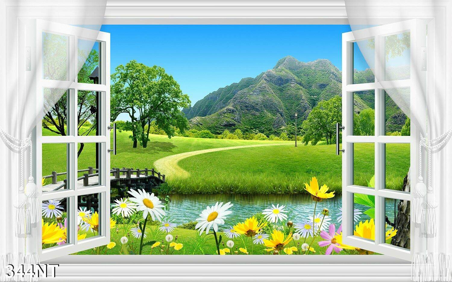 TRANH DÁN TƯỜNG 3D CỬA SỔ PHONG CẢNH ĐẸP 344NT - TRANH DÁN TƯỜNG HÌNH Ô CỬA SỔ NHÌN RA PHONG CẢNH