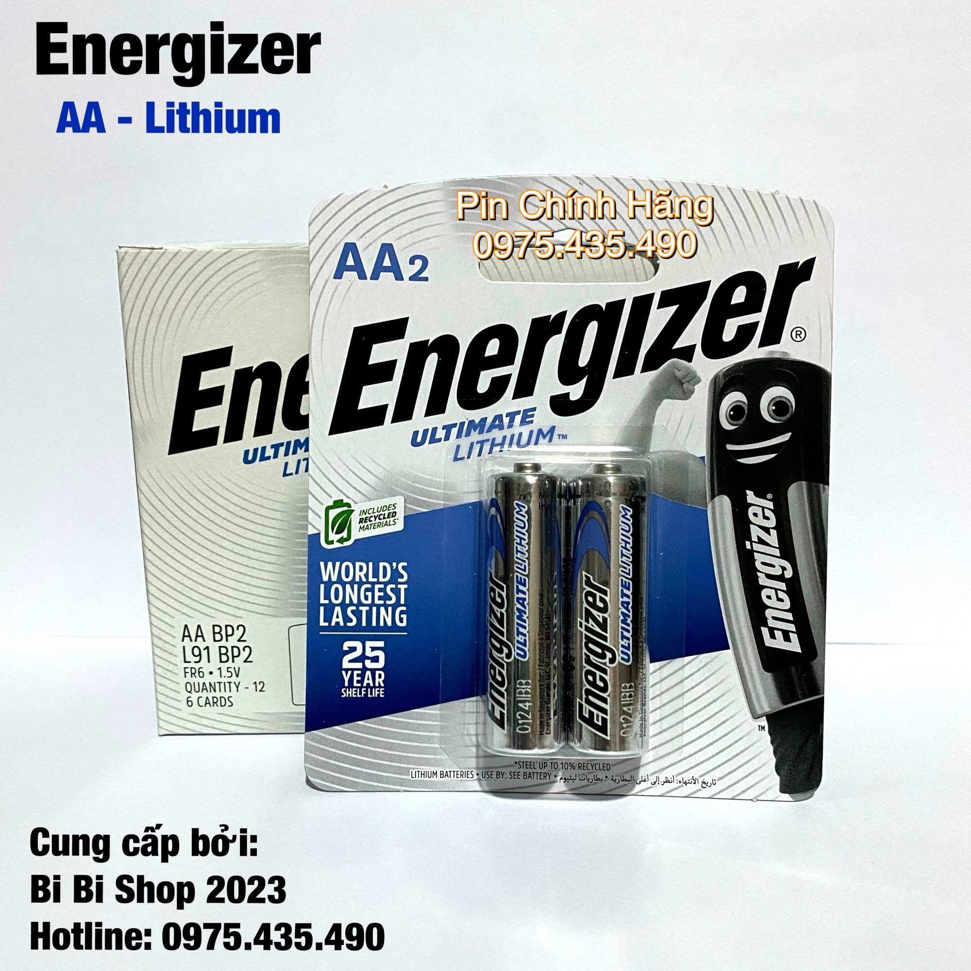 Pin aa energizer lithium 1.5v l91 bp2 cao cấp siêu bền vỉ 2 viên